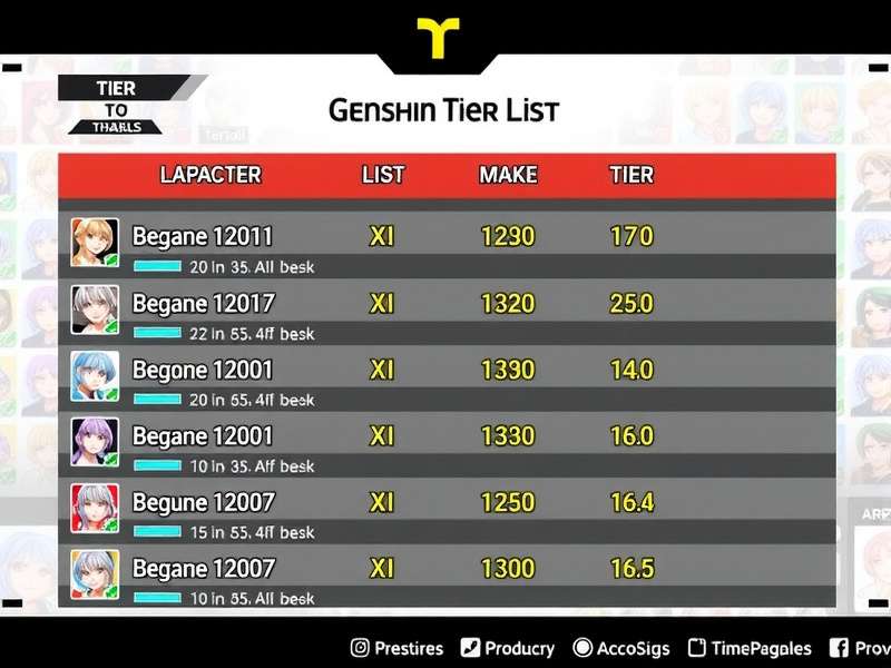 Genshin Impact character tier list visualization showing rankings