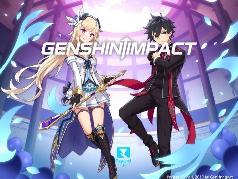 Genshin Impact scenic view of Teyvat landscape with characters