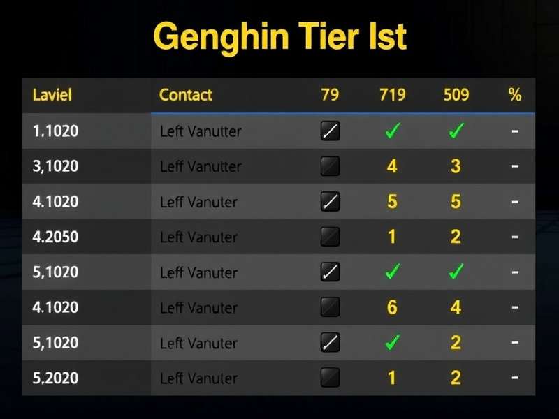 Genshin Impact Character Tier List Visual Chart showing rankings from SS to C tier