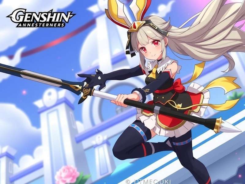 Genshin Impact — Teyvat landscape featuring the seven elemental nations, with the golden Traveler and Paimon overlooking a vast fantasy world.